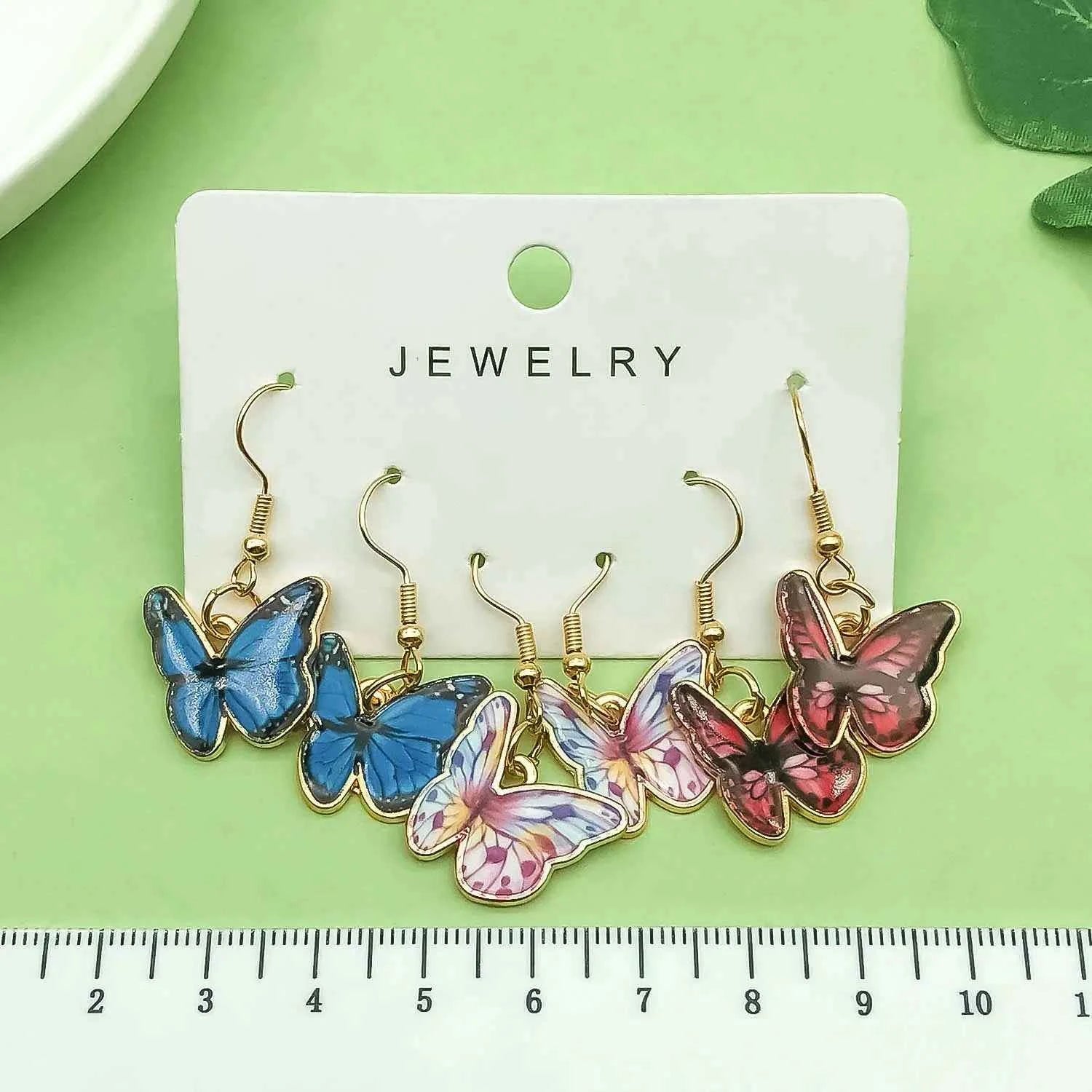 3pairs Fashion Enamel Colorful Butterfly Design Drop Earrings, Jewelry Gifts For Women And Girls