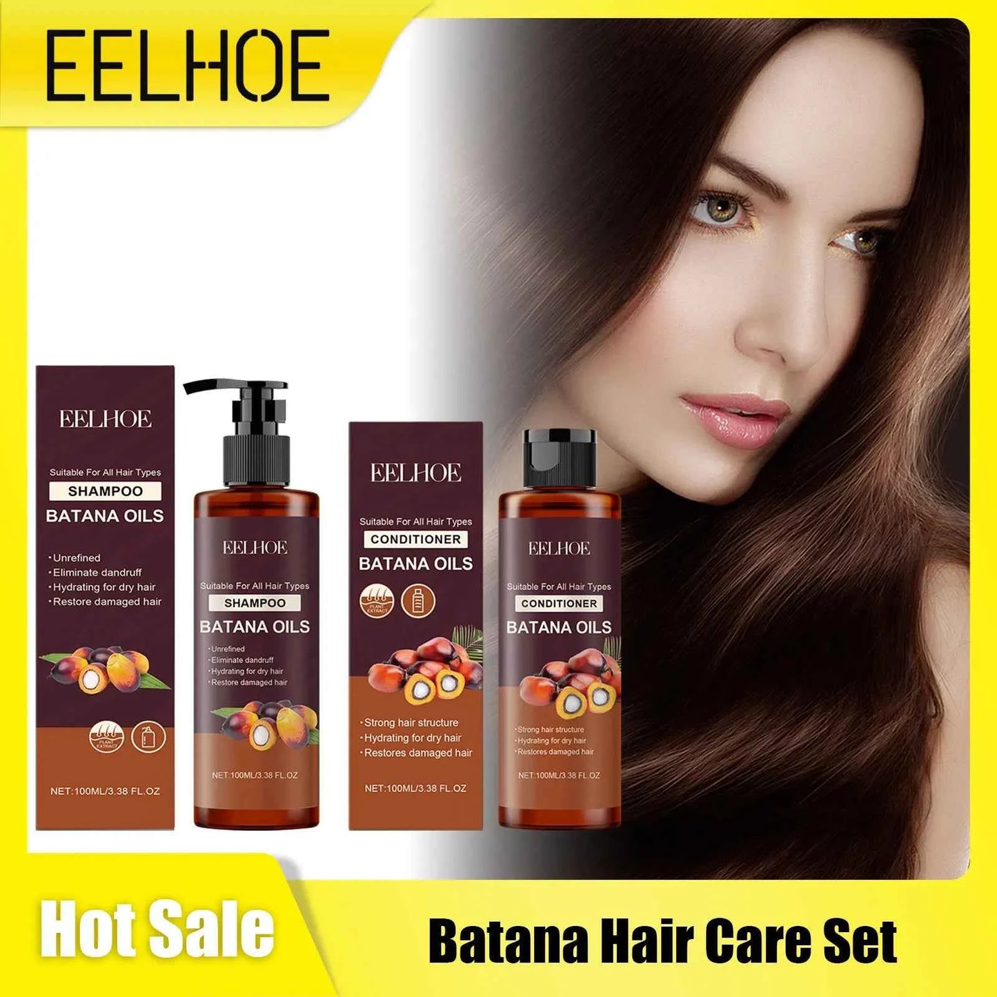 Batana Oil Shampoo Conditioner Set Oil Control Anti Dandruff Scalp Hair Treatment Split Ends Anti Frizz Hair Loss Hair Care Set - NamafadStore