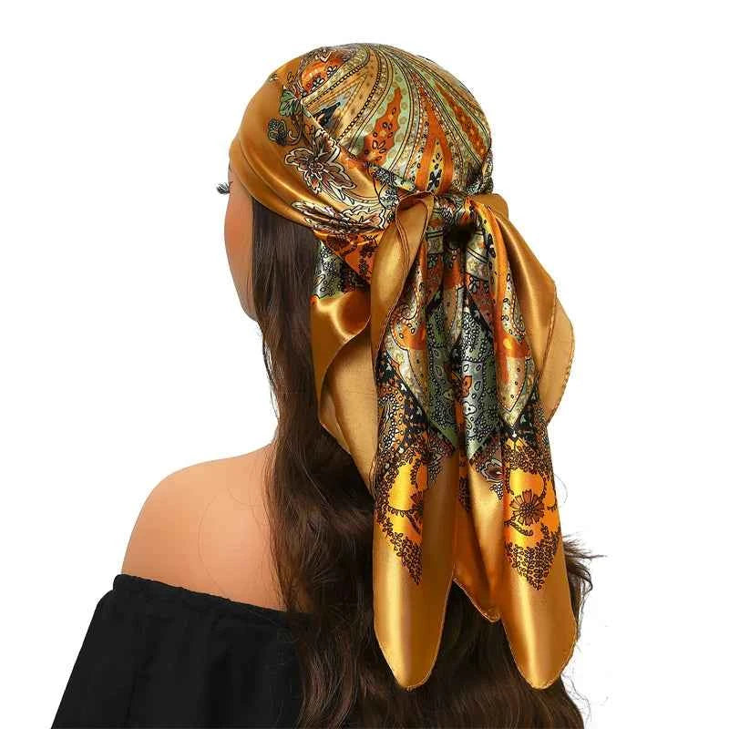 Fashion Hijab Scarf For Women Square Shawls Satin Silk Hair Scarfs Female 90*90cm Kerchief Bandana Head Neck Scarves For Ladies - NamafadStore