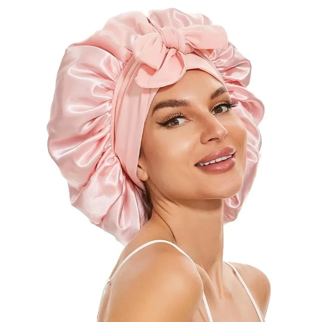Adjustable Satin Silk Bonnet with Tie Band for Women, Night Shower Hats, Sleeping Hair Hat Satin Hat for Sleeping - NamafadStore