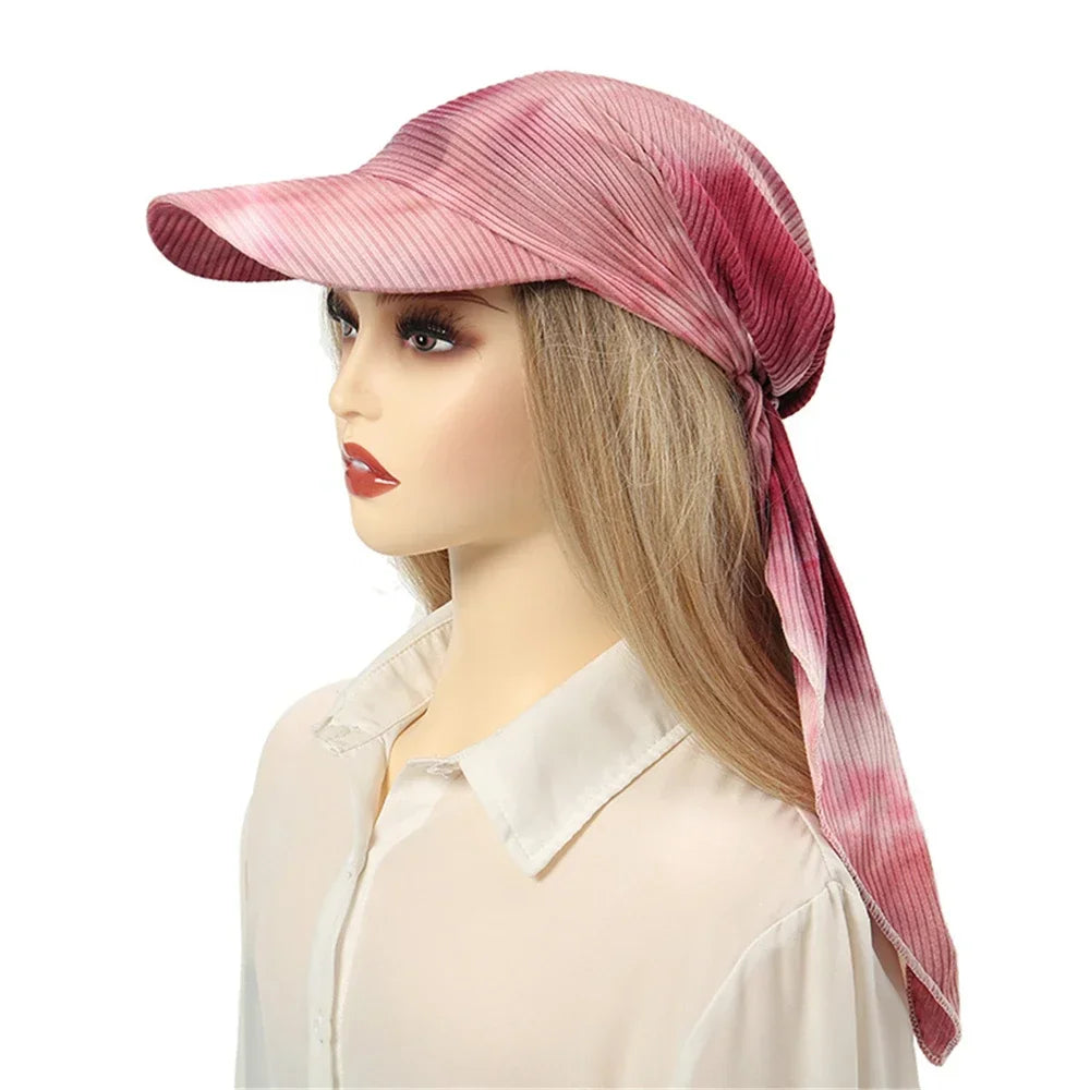 Fashion Muslim Floral Print Hijab Turban Hat for Women Visor Baseball Cap Sun Hats Headscarf Scarf Brim Femme Scarves Bandanas