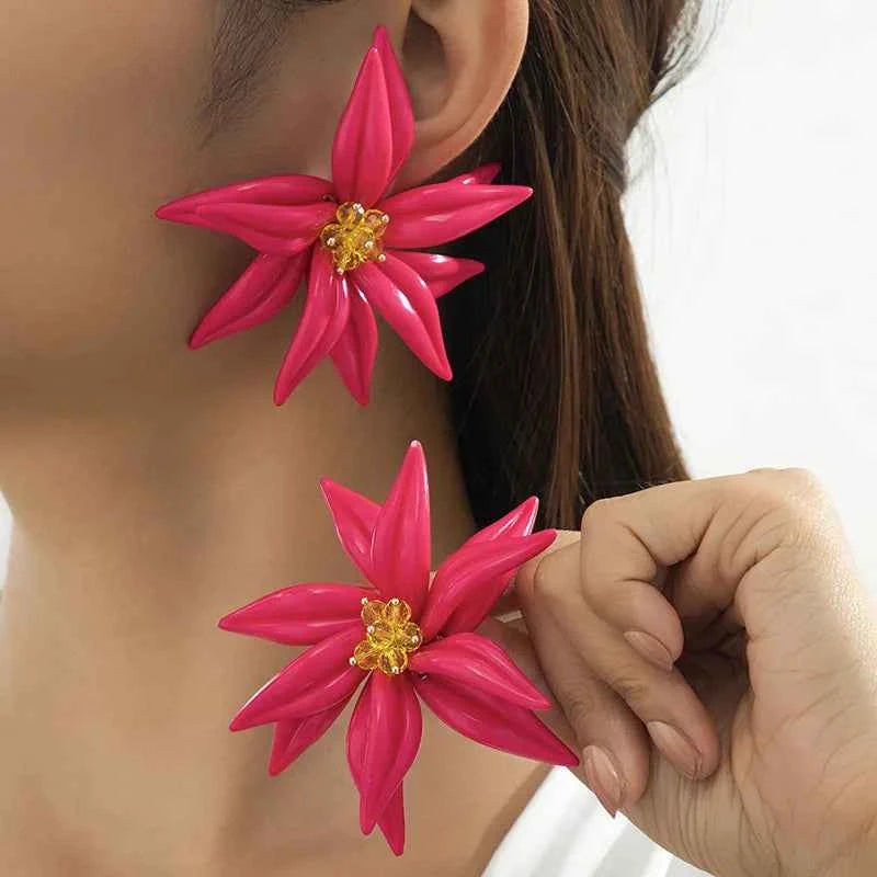 Beaded Three-dimensional Large Flower Earrings For Women Girls Hand-woven Ear Accessories Fashion Jewelry Holiday Party AE302