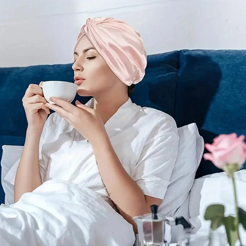Unisex Solid-Color Adjustables Silk Satins Hair Bonnets High Elasticity Soft Sleep Cap For Women Men - NamafadStore