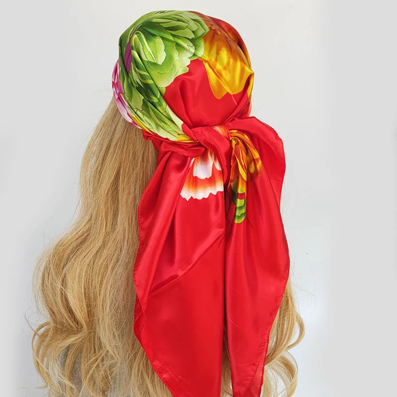 Luxury Brand Silk Scarf Fashion Foulard Satin Shawl Leopard 90*90cm Square Head Scarves Women Bandanna Pareo Headscarf - NamafadStore