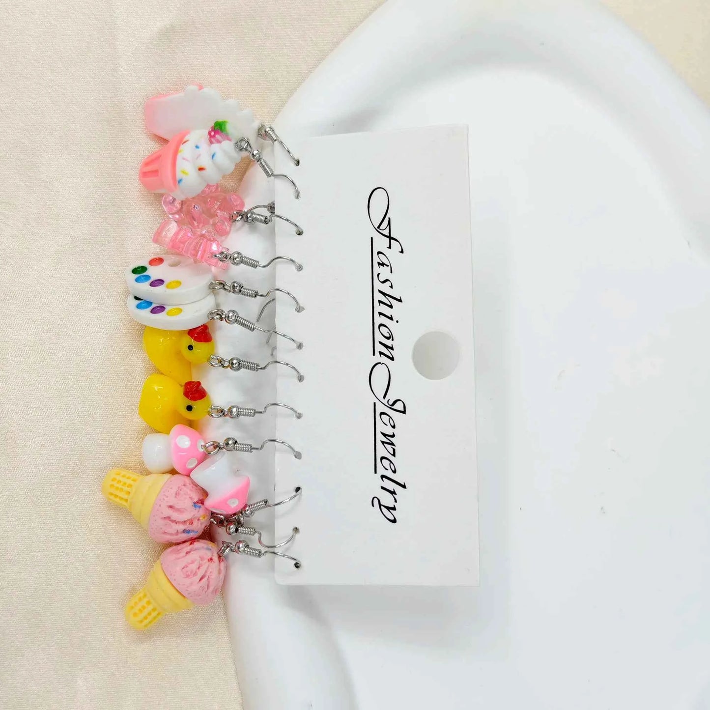 12pcs Little Bear Ice Cream Mushroom Palette Funny Food Stick Night Light Earrings Set