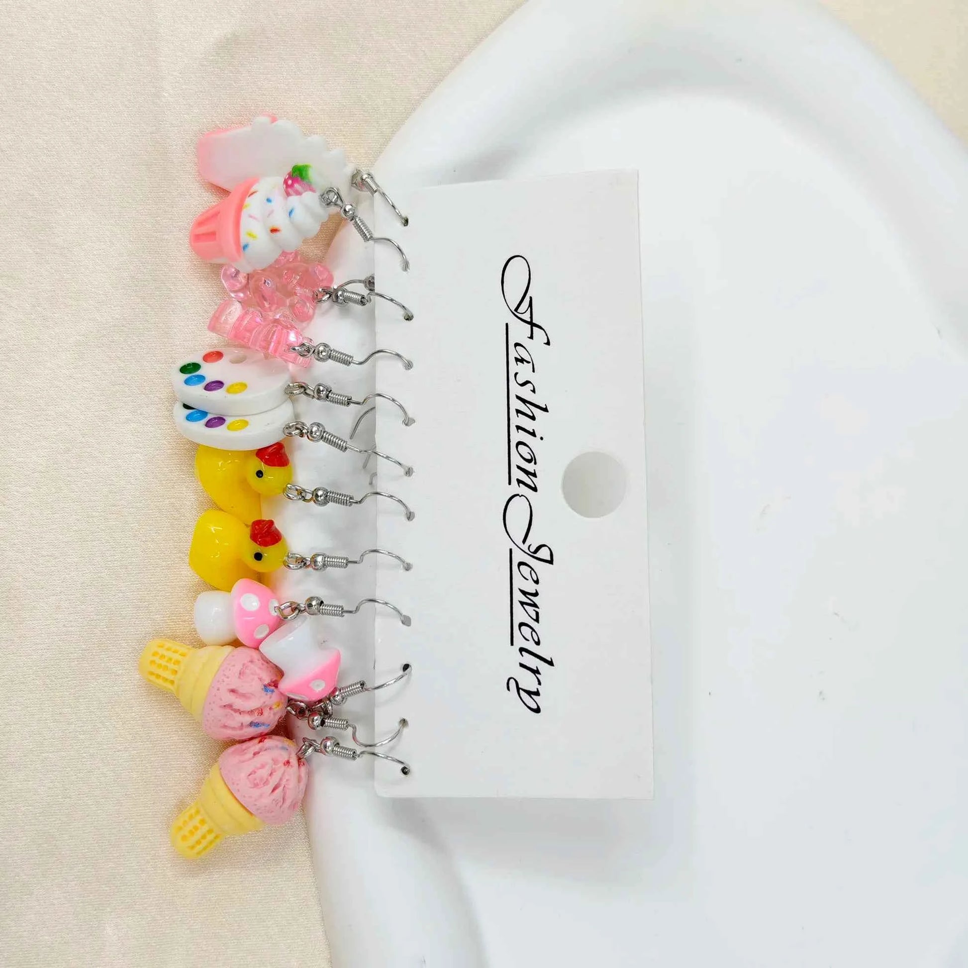 12pcs Little Bear Ice Cream Mushroom Palette Funny Food Stick Night Light Earrings Set