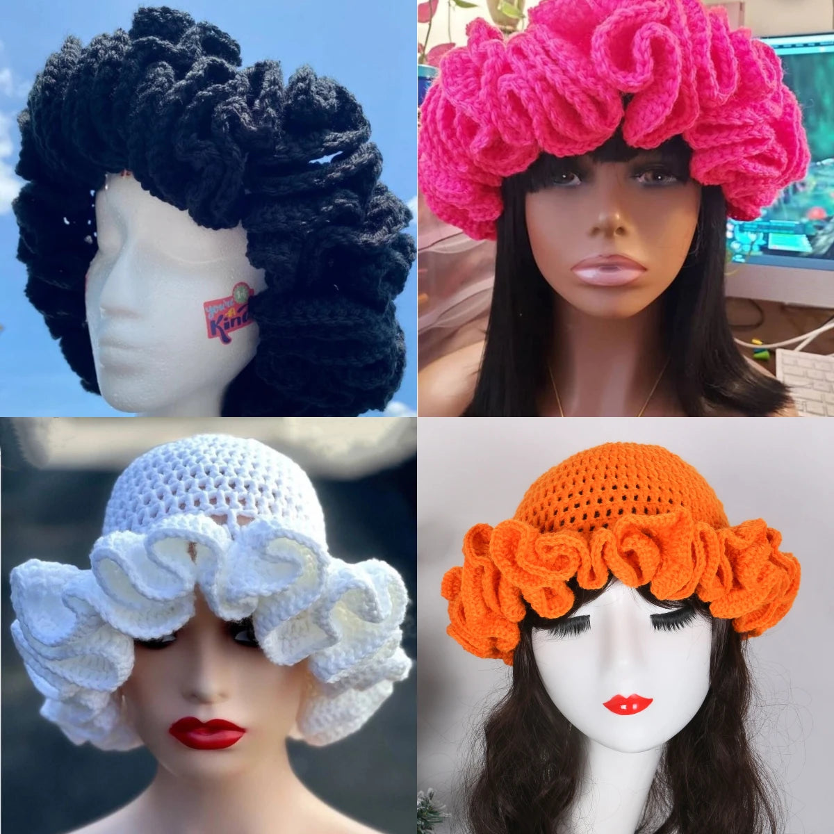 Handmade Knitting Woolen Hat Multi-color Lace Lotus Leaf Edge  Breathable Knitted Hat Street Style Hip-hop Hat - NamafadStore