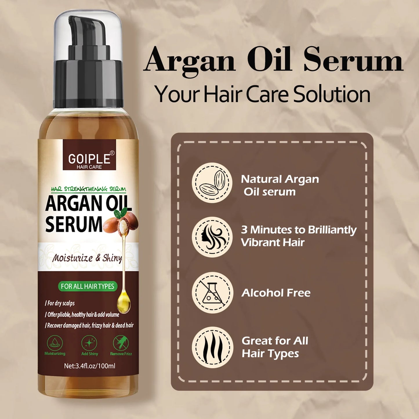 100ml Natural Argan Oil Hair Serum Repair Strengthening Moisturize Shiny Hair Healthy Scalps Treatment Care Conditioner - NamafadStore