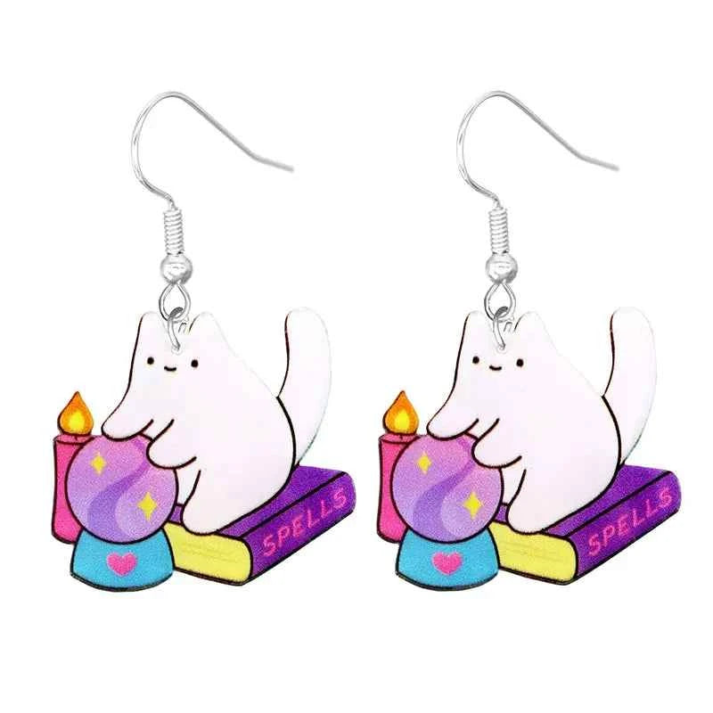 Cute Cat Design Dangle Earrings Acrylic Jewelry Adorable Gift For Women Girls Daily Casual Frog Bee Pig Hamster