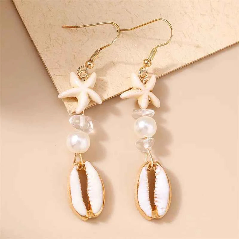 Cute Conch Starfish Shell Drop Earrings for Women Marine Organism Dangle Earrings Girls Students Party Holiday Jewelry Gifts
