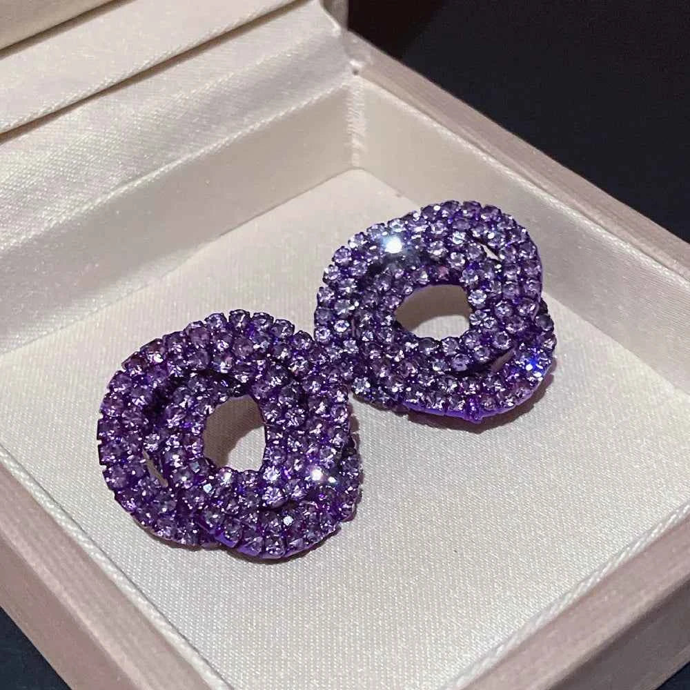 Luxury Shiny Colorful Rhinestones Stud Earrings for Women Bling Crystal Circle Flower Earrings Female Wedding Party Jewelry Gift