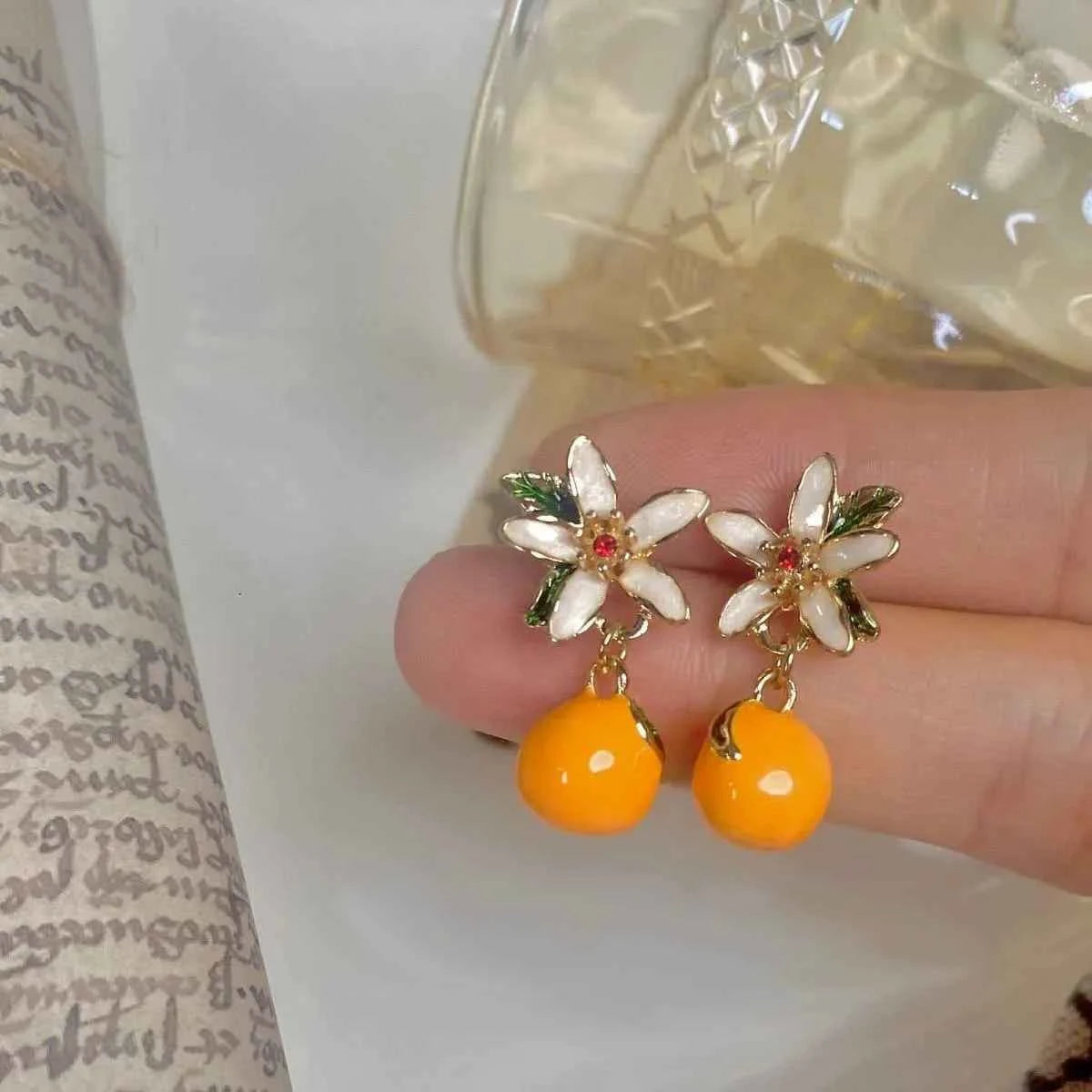 Non Pierced Ear Clips Japanese Green Grape Earrings Small Cute Transparent Fruit Cherry Clip on Earrings for Female Party Gifts