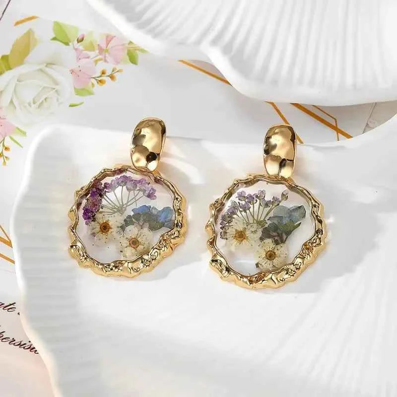 Colorful Natural Flower Earring Transparent Epoxy Resin Pressed Flower Earring Creative Natural Plant Earrings Jewelry Wholesale