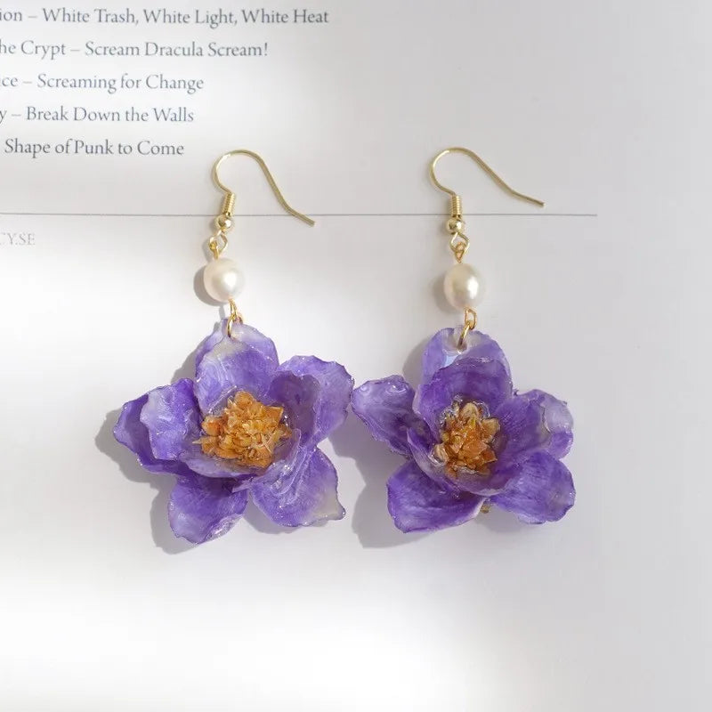Multicolor Natural Flower Earrings Handmaking Epoxy Resin Natural Flower Earrings Unique Plant Earring Floral Jewelry Wholesale