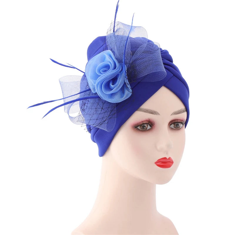 2025 Trendy Women Big Flower Turban Hat Fashion Muslim Hijab Caps Head Wrap Femme Bandana Chemo Cap African Headpiece Hat Indian - NamafadStore