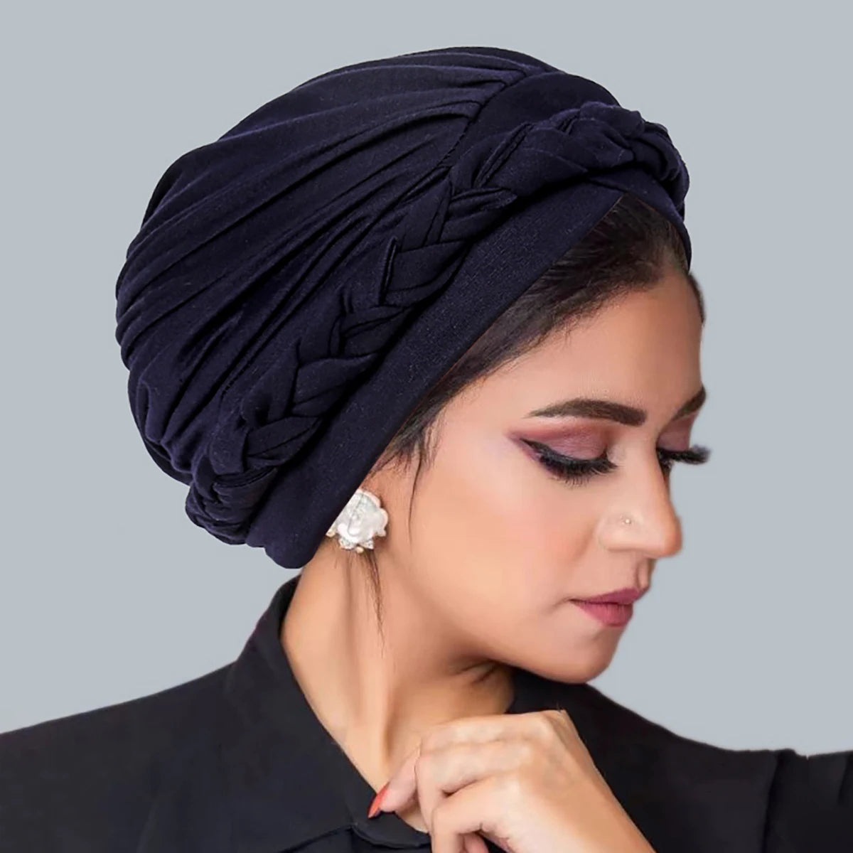 Solid Color Braid Muslim Hijab Caps Crossed Forehead Women Wrap Head Soft Elastic  Fashion Indian Turban Bonnet - NamafadStore
