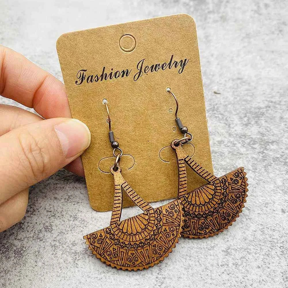 Vintage Hollowed Out Wooden Earrings Fashionable  Bohemian Style Creative Geometric Earrings Set for Women's Daily Wear