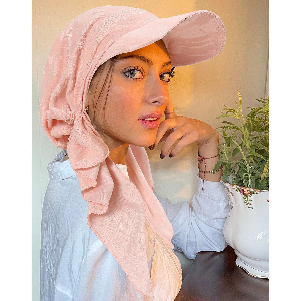 Fashion Muslim Floral Print Hijab Turban Hat for Women Visor Baseball Cap Sun Hats Headscarf Scarf Brim Femme Scarves Bandanas - NamafadStore