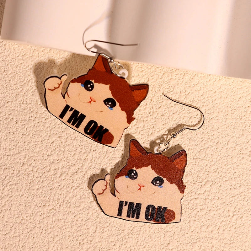 Cute Cat Design Dangle Earrings Acrylic Jewelry Adorable Gift For Women Girls Daily Casual Frog Bee Pig Hamster