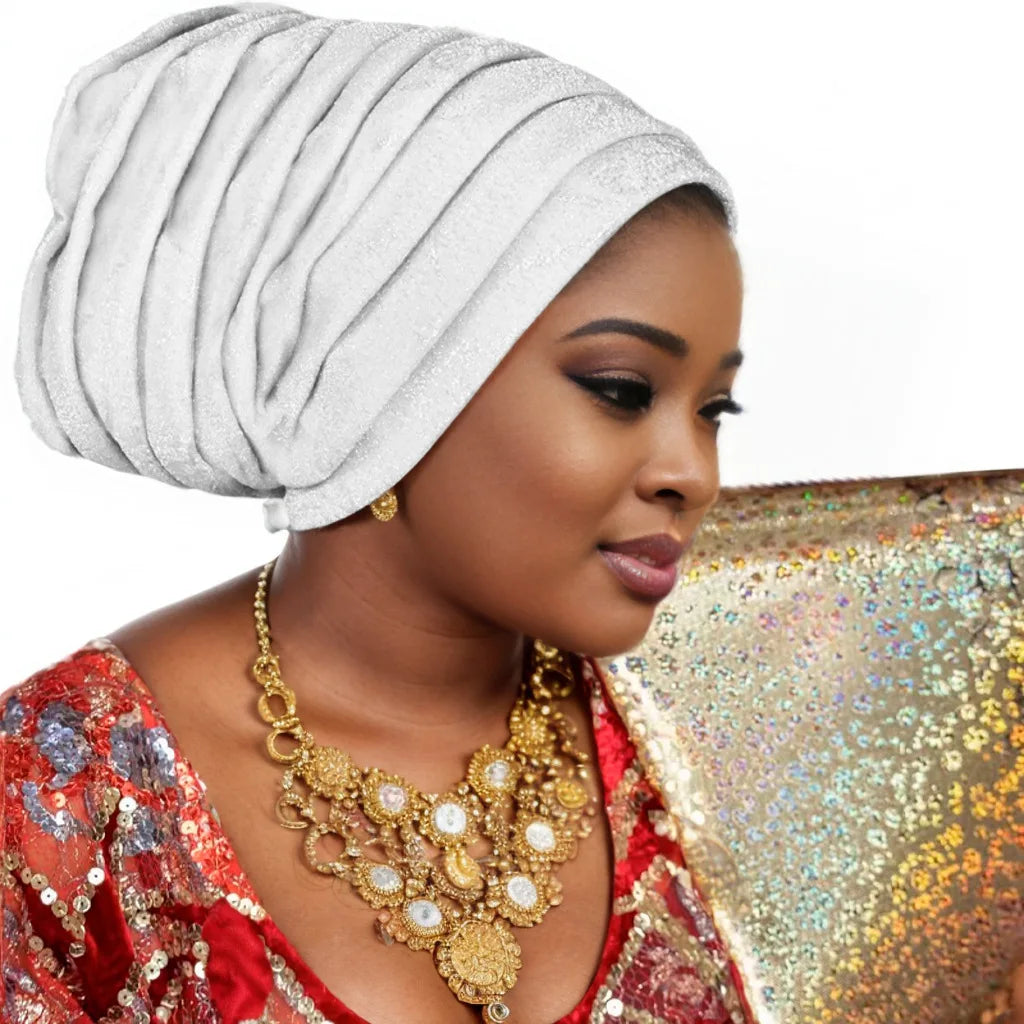 Glitter Pleated Women's Head Wraps Bonnet African Turban Cap Muslim Headscarf Bonnet Turbante mujer - NamafadStore