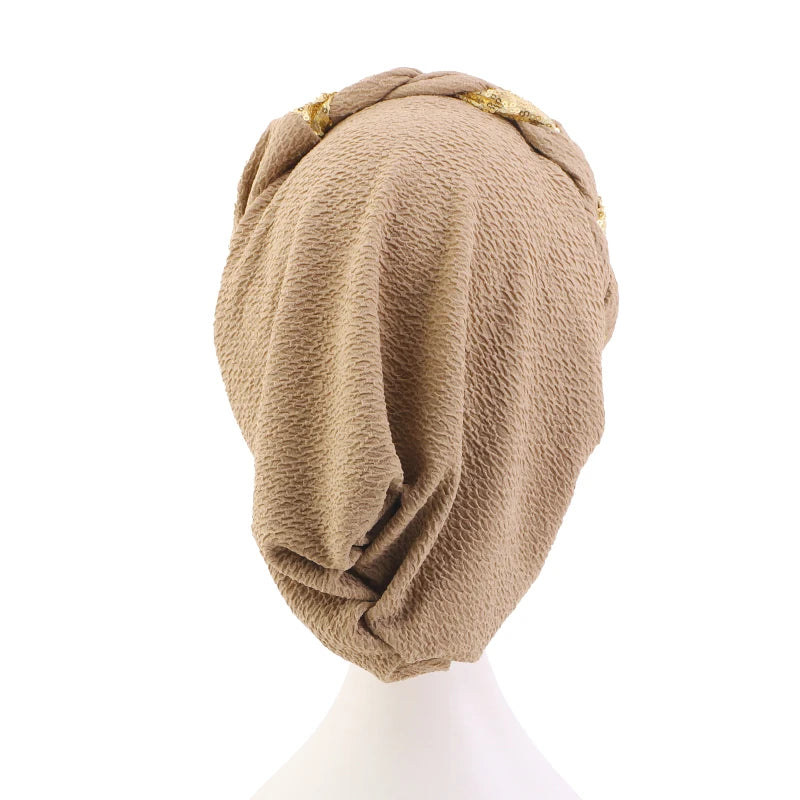 New African Headband Turban Cap Muslim Fried Dough Twists Braid Head Cap Islamic Chemo Hair Care Hats Beanie Headscarf - NamafadStore
