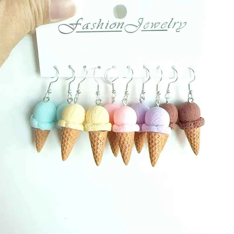 5 Pair Set Small Fresh Colored Resin Pendant Earrings Art Sweet and Cute Fruit Animal Milk Tea Earrings Female