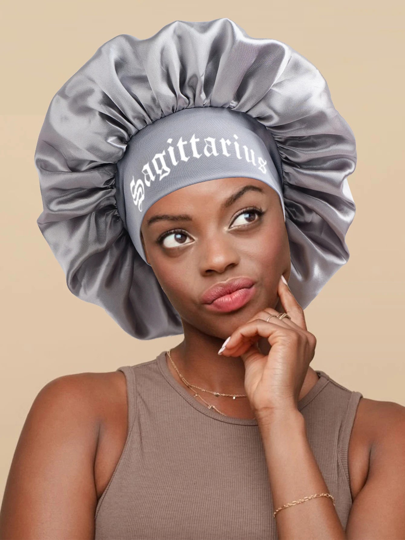 1PC Constellation Print Satin Sleep Bonnet with Wide Band Soft Wrap Comfortable Cap for Daily Use Makeup & Face Washing - NamafadStore