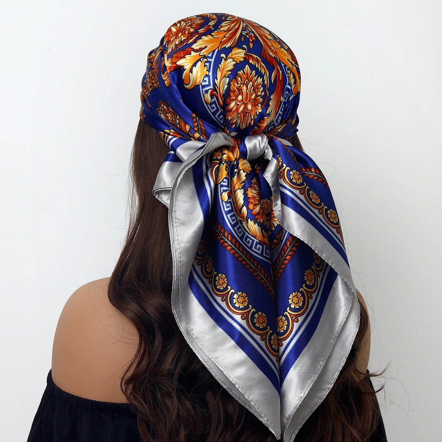 1 piece 35.4 inches Women Shawls Fashion print Summer Kerchief Luxury Brand 90X90CM Bandanna New Foulard Satin Square Headcloth