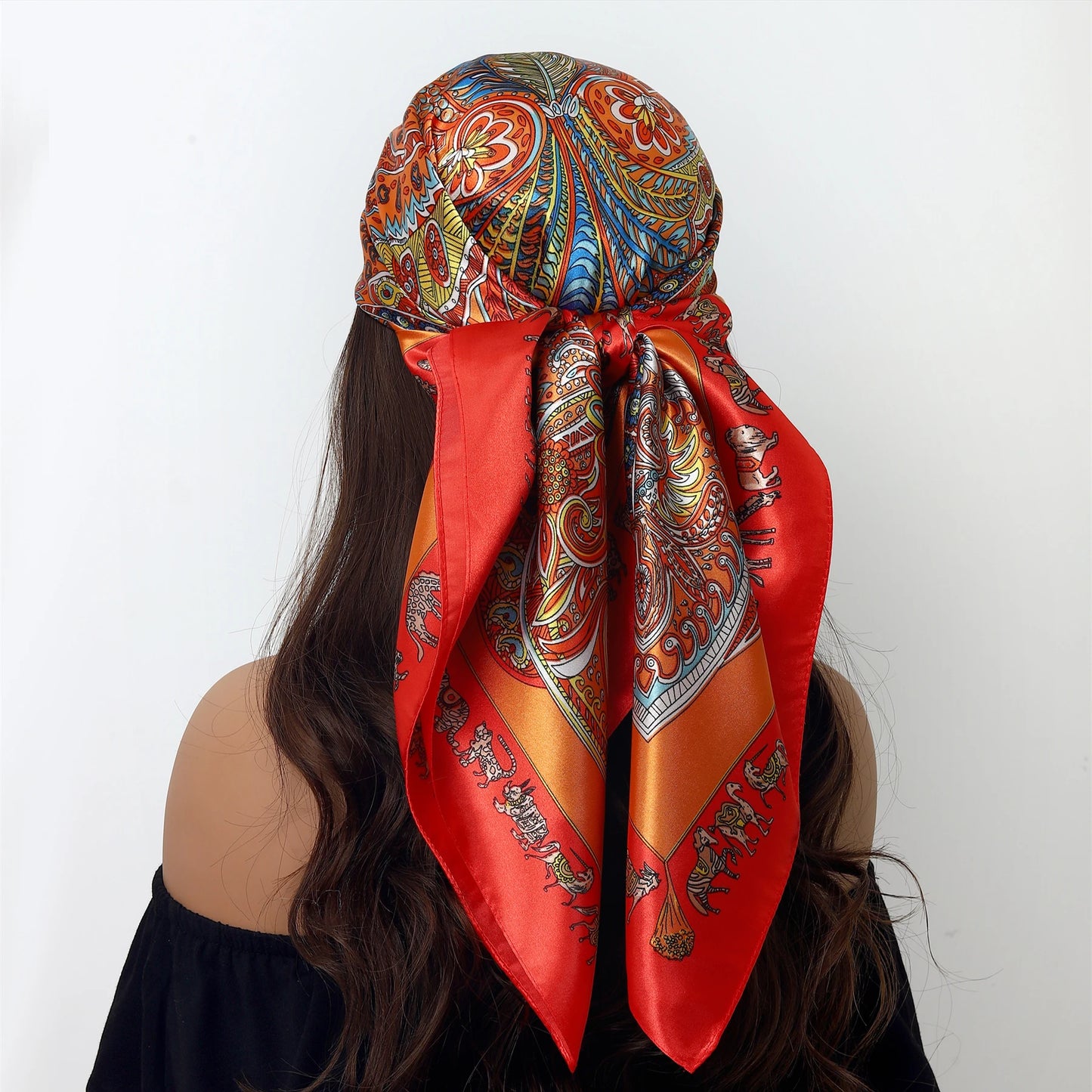 1 piece 35.4 inches Women Shawls Fashion print Summer Kerchief Luxury Brand 90X90CM Bandanna New Foulard Satin Square Headcloth