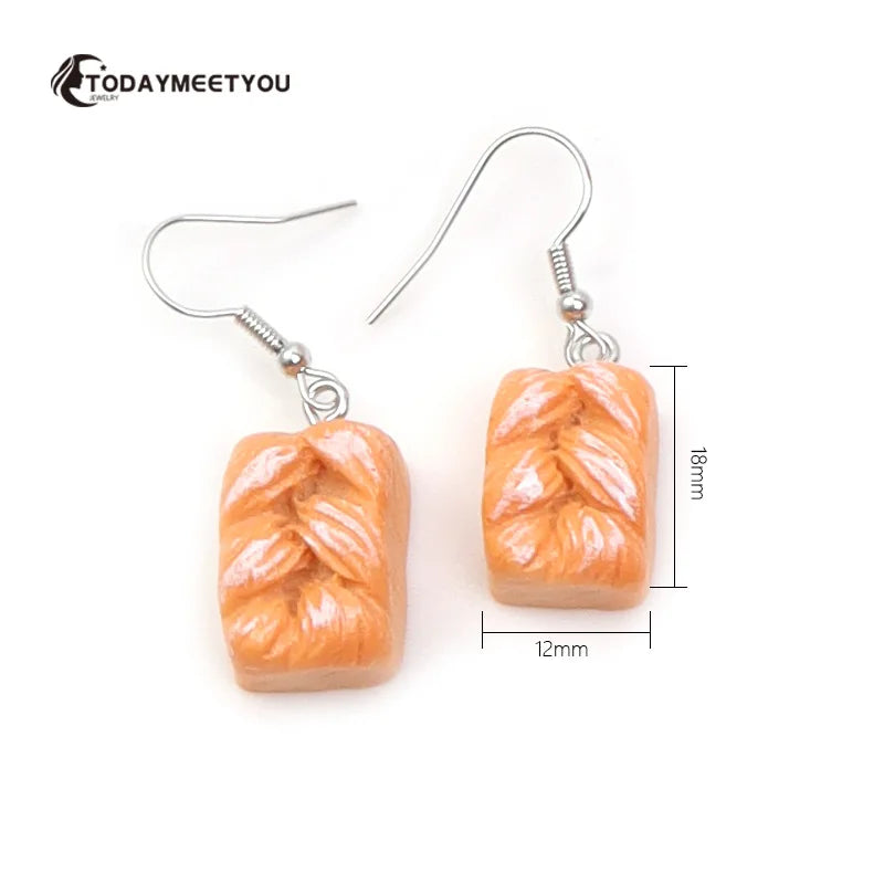 Cake Earrings For Women Resin Drop Custom Made Cute Girls Eardrop Funny Bread Baguette Pie Cookies Gift Handmade Food Bronics