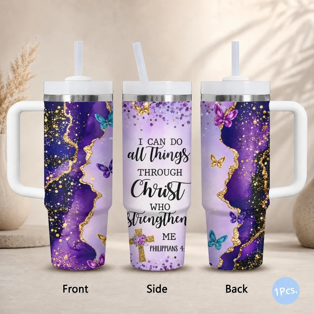 40oz Purple & Gold Glitter Tumbler – Insulated Stainless Steel Travel Mug