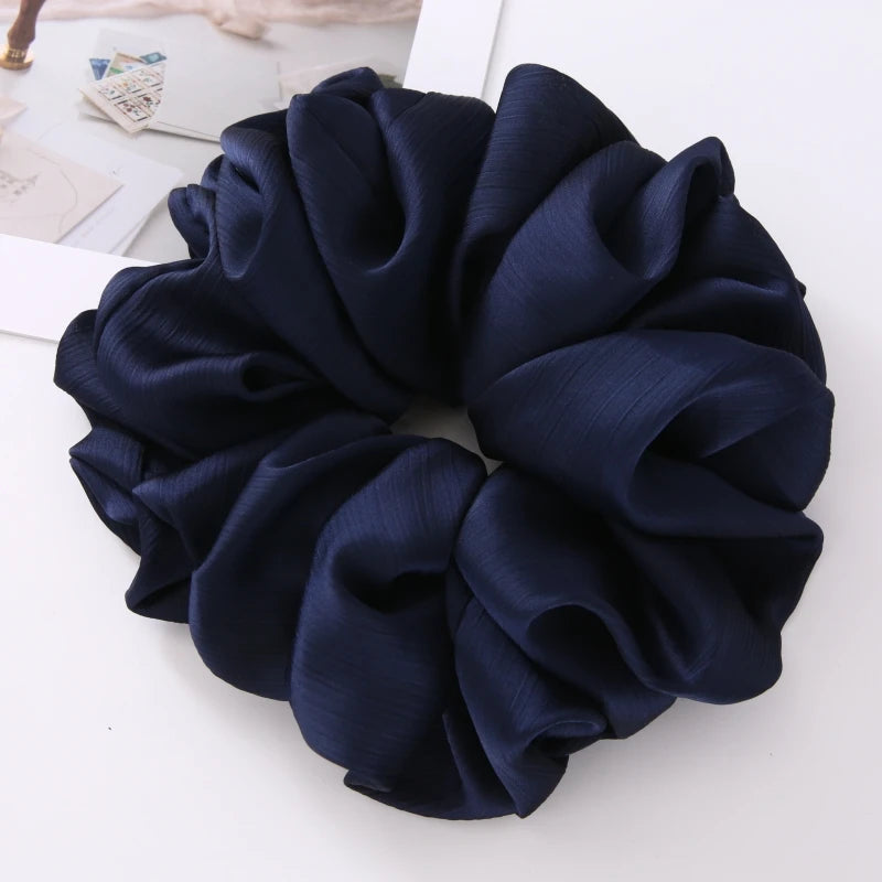 17Colors Big Size Crepe Satin Scrunchies Muslim Women Custom Elastic Volumizing Oversized Neat stitching Bunch Hair Tie - NamafadStore