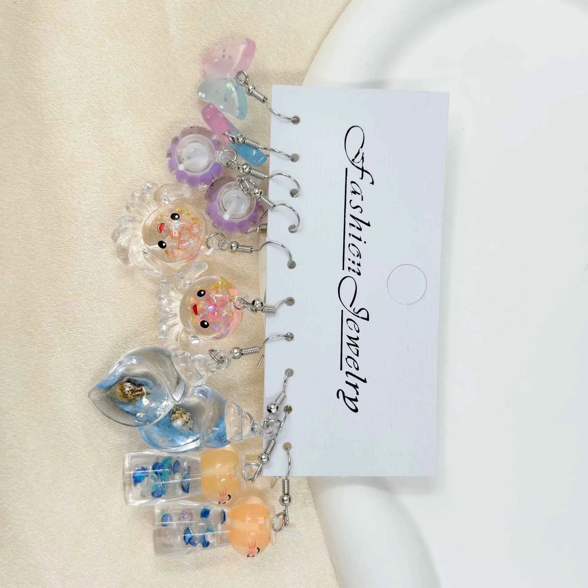 6pcs Conch Octopus Ice Cream Butterfly Earrings Earrings Resin Simulation Food Candy Earrings Set
