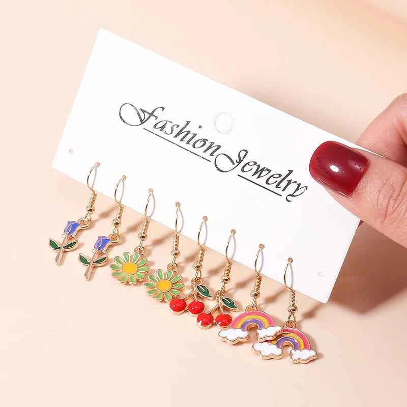 New In Mixed 10pcs Cute Sweet Donut Earring Set Lovely Resin Simulation Food Dangle Earrings for Woman Kids Jewelry Set Gifts