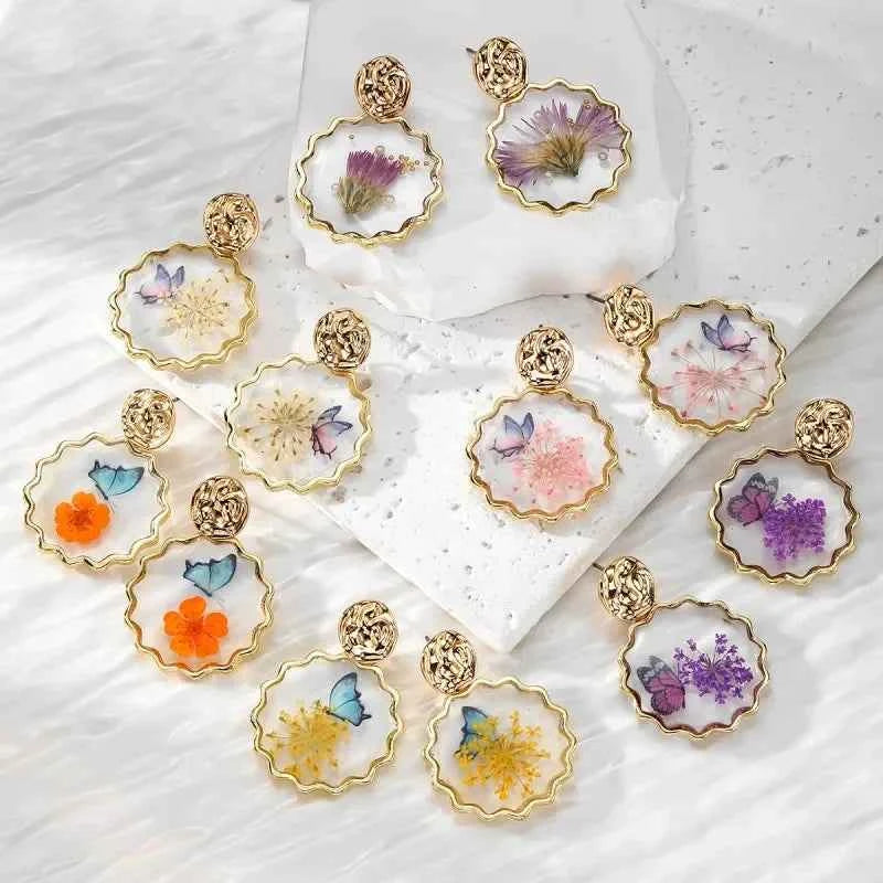 Colorful Natural Flower Earring Transparent Epoxy Resin Pressed Flower Earring Creative Natural Plant Earrings Jewelry Wholesale