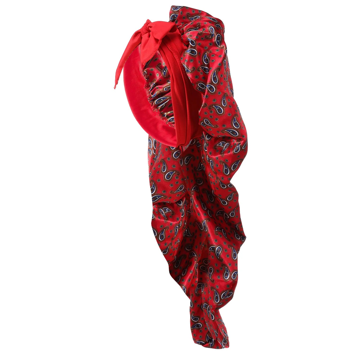 Paisley Print Long Strap Bonnet - Polyester Satin Hair Care Cap with Adjustable Straps for Hair Protection and Care - NamafadStore