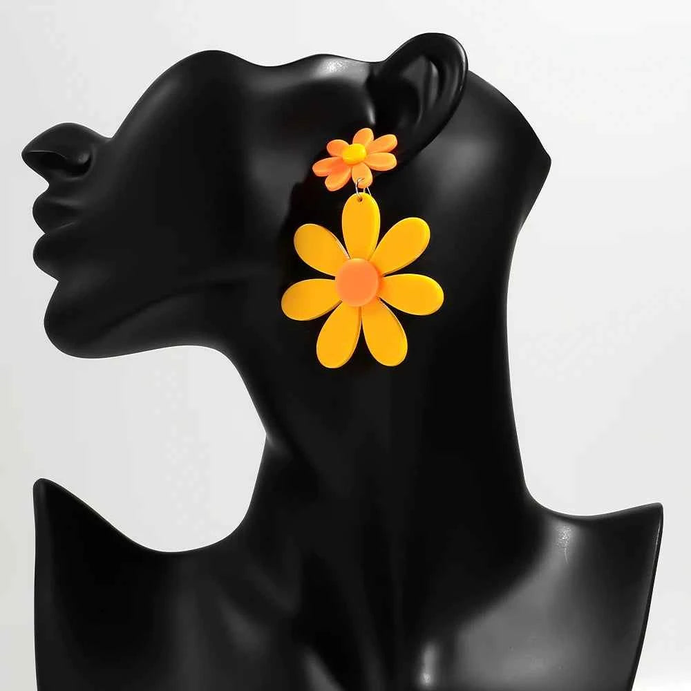 Boho Colorful Acrylic Sunflower Long Earrings for Women Korean Trendy Big Daisy Flower Drop Earring Cute Jewelry Birthday Gifts