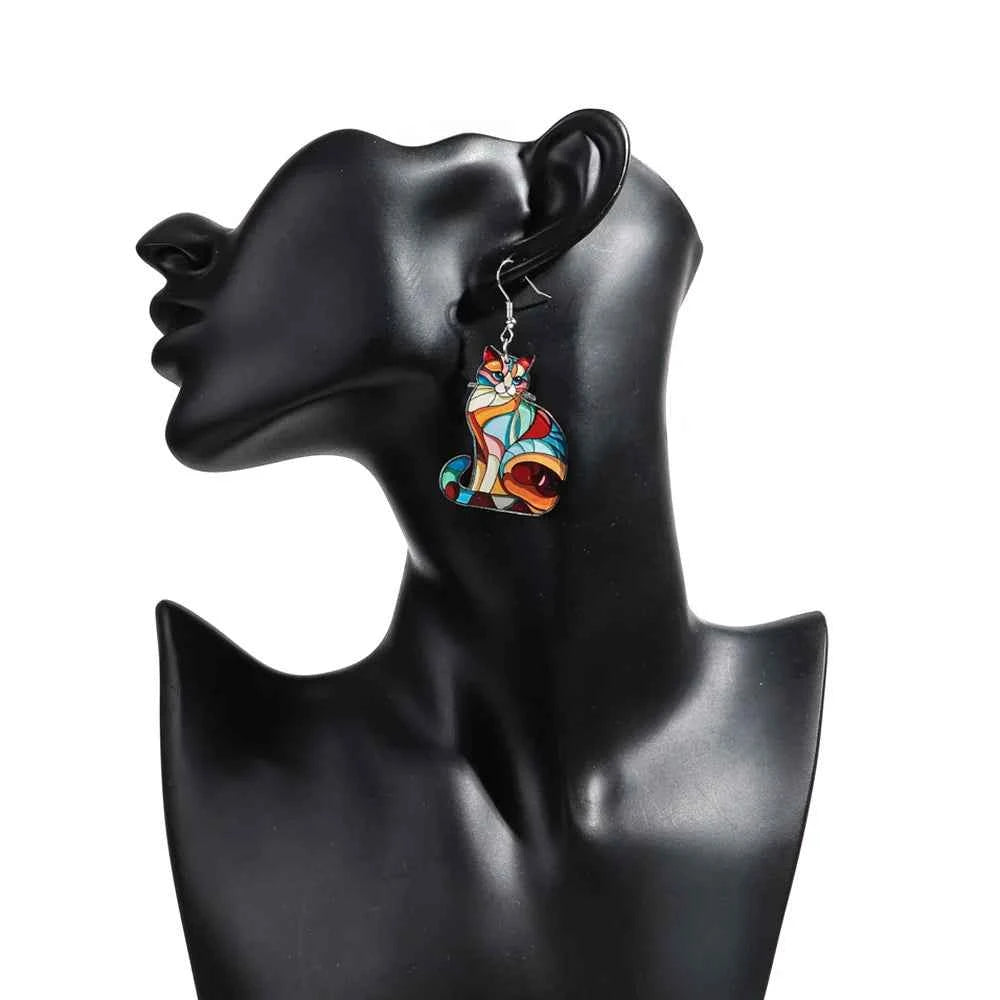 New Church Colorful  Cat Owl Elephant Acrylic Earrings Set for Women 3pair Cute Cartooon Animal Drop Earring Funny Jewelry Gifts