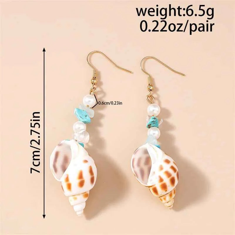 Cute Conch Starfish Shell Drop Earrings for Women Marine Organism Dangle Earrings Girls Students Party Holiday Jewelry Gifts