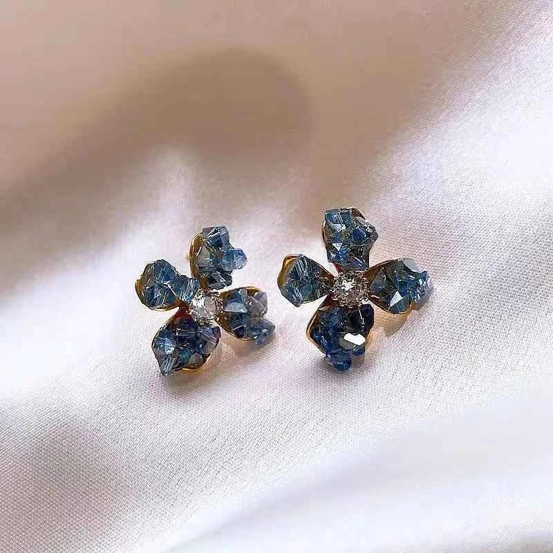 New Fashion Crystal Flower Stud Earrings for Women Exquisite Elegant Dangle Earring Vintage Wedding Party Luxury Jewelry Gift