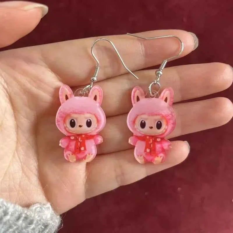 2D Flat Cute Cartoon Pink Elf Monster Acrylic Earrings for Women Korea Style Fashion Colorful Earrings for Women Jewelry Gift