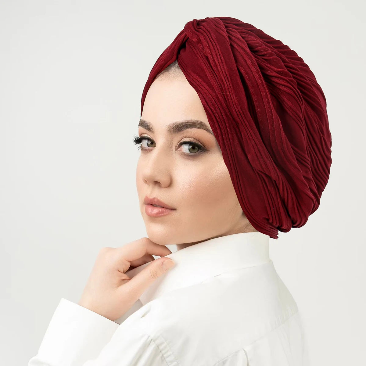 Solid Color Crinkle Muslim Hijab Caps Women's Headscarf Hat Chemo Hats Hair Care Fashion Turban Bonnet Adjustable - NamafadStore