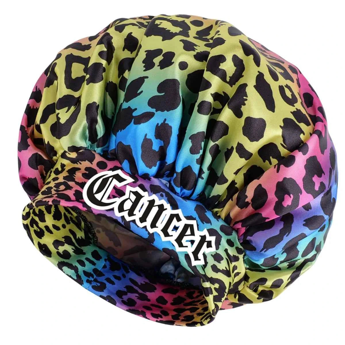 1pc Zodiac Sign Satin Sleeping Bonnet with Beauty Colorful Leopard Print- Featuring a Soft And Comfortable Wide-Brim Bonnet