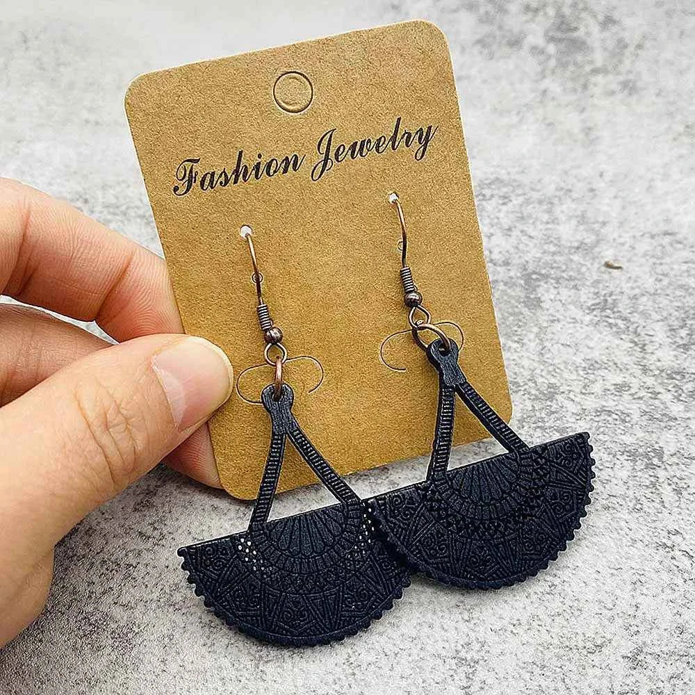 Vintage Hollowed Out Wooden Earrings Fashionable  Bohemian Style Creative Geometric Earrings Set for Women's Daily Wear