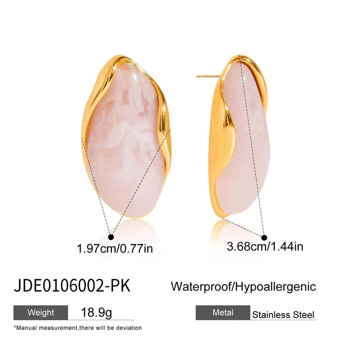 Youthway Irregular Resin Stainless Steel Stud Earrings 18K Gold Color-Plated Women's Fashion Jewelry for Party Wear