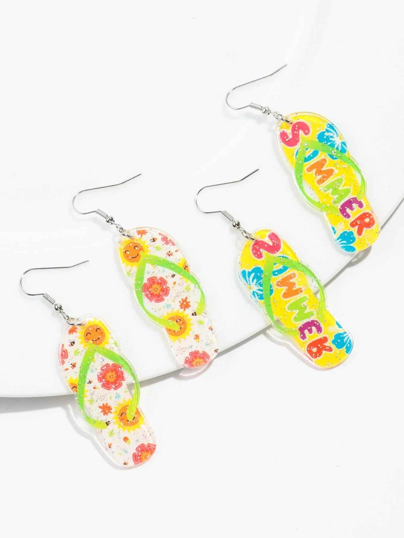 Bohomian Summer Acrylic Flower Slippers Earrings for Women Boho Resin Cute Lemon Leopard Print Shoes Earring Design Jewelry