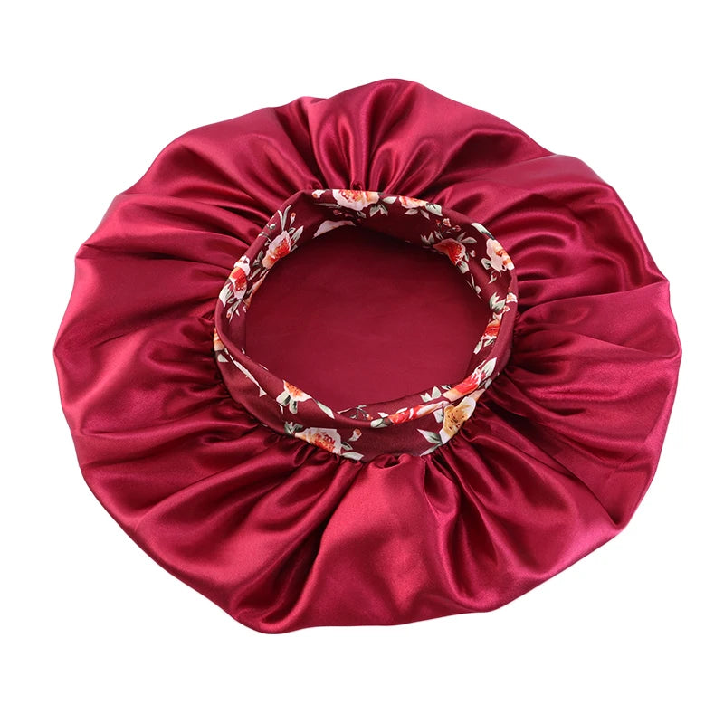 Extra Large Silky Satin Hair Bonnet For Women Thick Hair Sleep Cap Elastic Band Beanie African Headwrap Flower Turban Chemo Caps