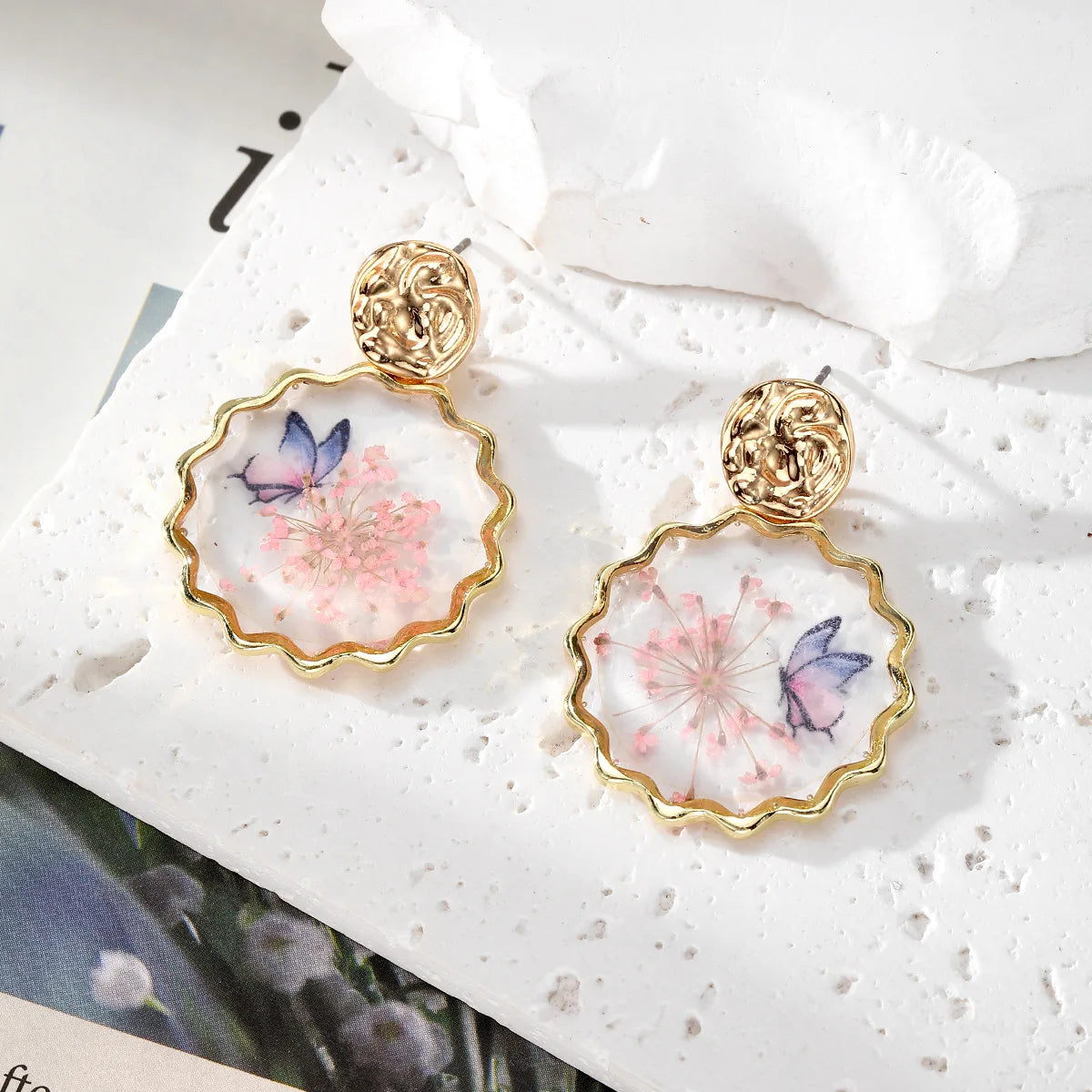Colorful Natural Flower Earring Transparent Epoxy Resin Pressed Flower Earring Creative Natural Plant Earrings Jewelry Wholesale