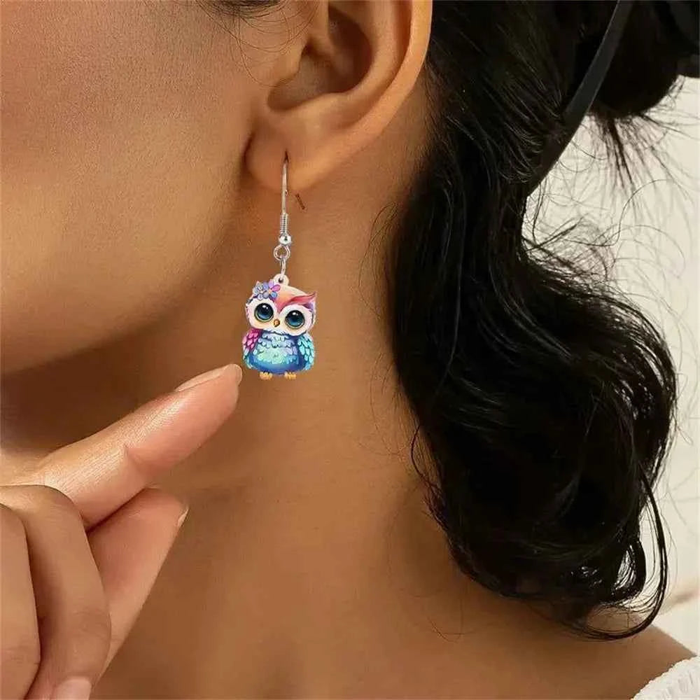 Acrylic Chubby Big Eyes Owl Earrings Cute Bird Drop Dangle Trendy Jewelry Gifts Accessories For Women Girls Kids