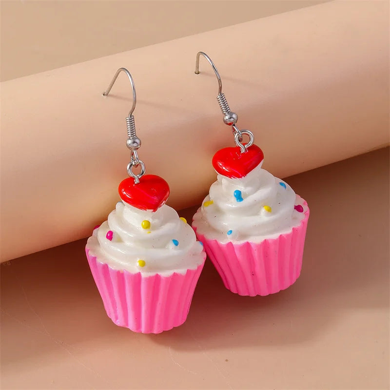 Sweet Food Cake Drop Earrings for Women Girls Party Holiday Jewelry Gifts